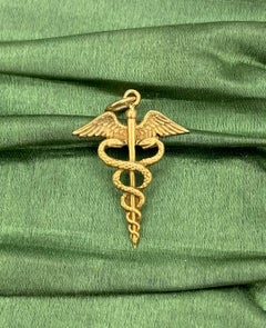 Caduceus Snake Pendant Necklace Gold Medicine Doctor Hermes Peace Antique