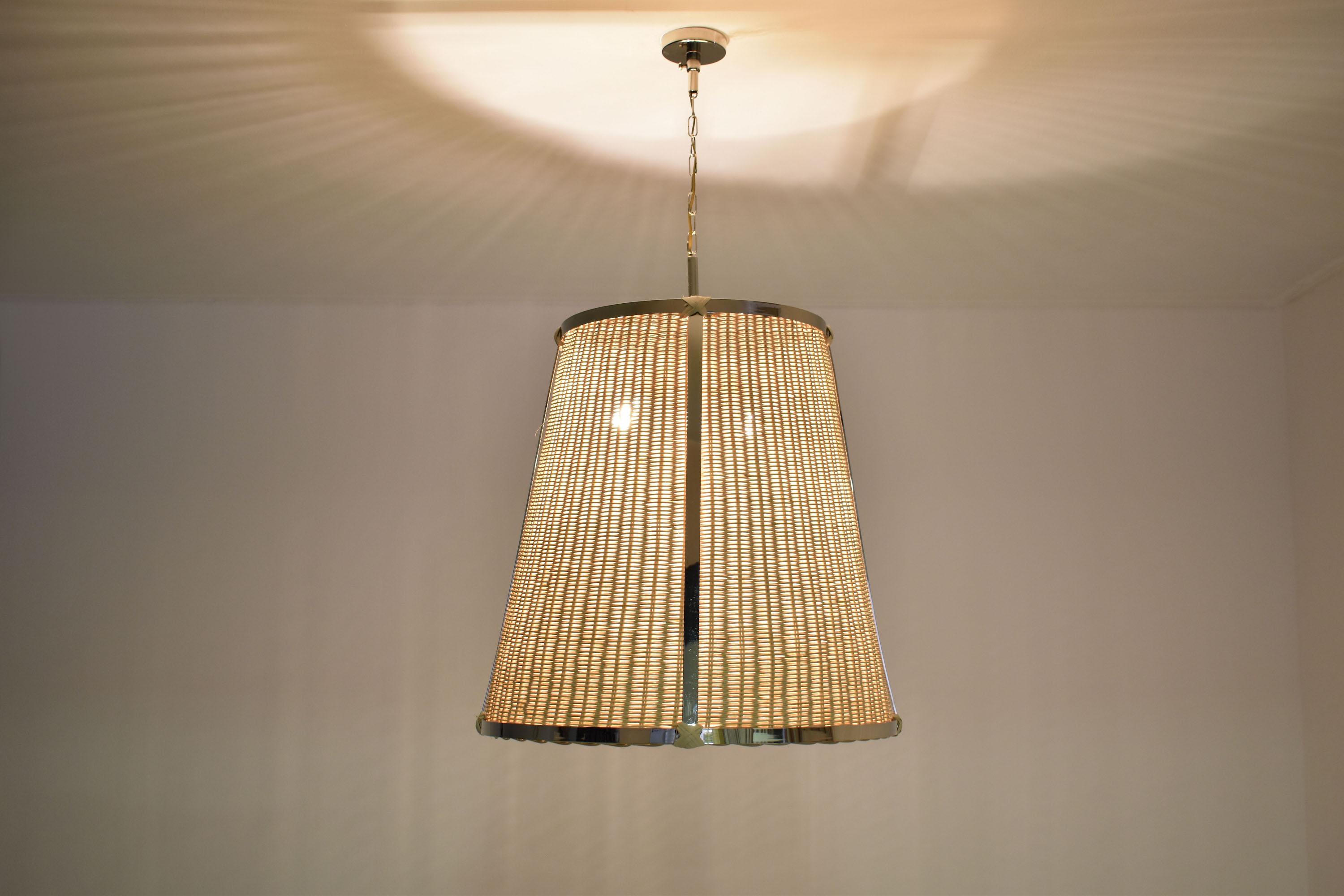 Hand-Woven Caeli-A Silver Rattan Pendant Light, Flow Collection For Sale