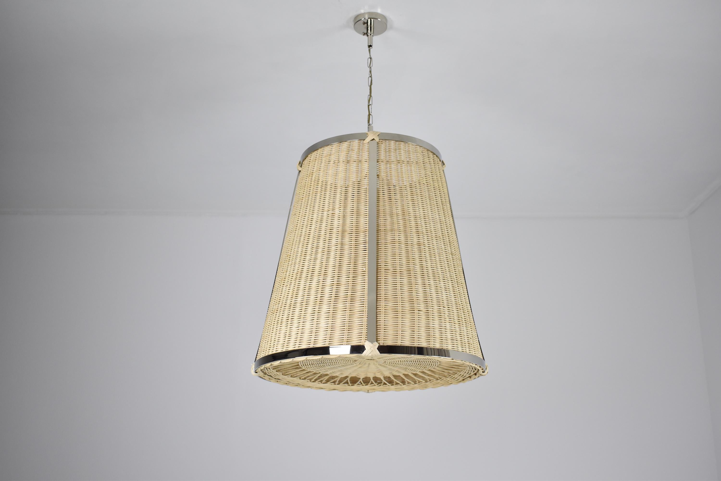 XXIe siècle et contemporain Lampe à suspension Caeli-A en rotin argenté, collection Flow en vente