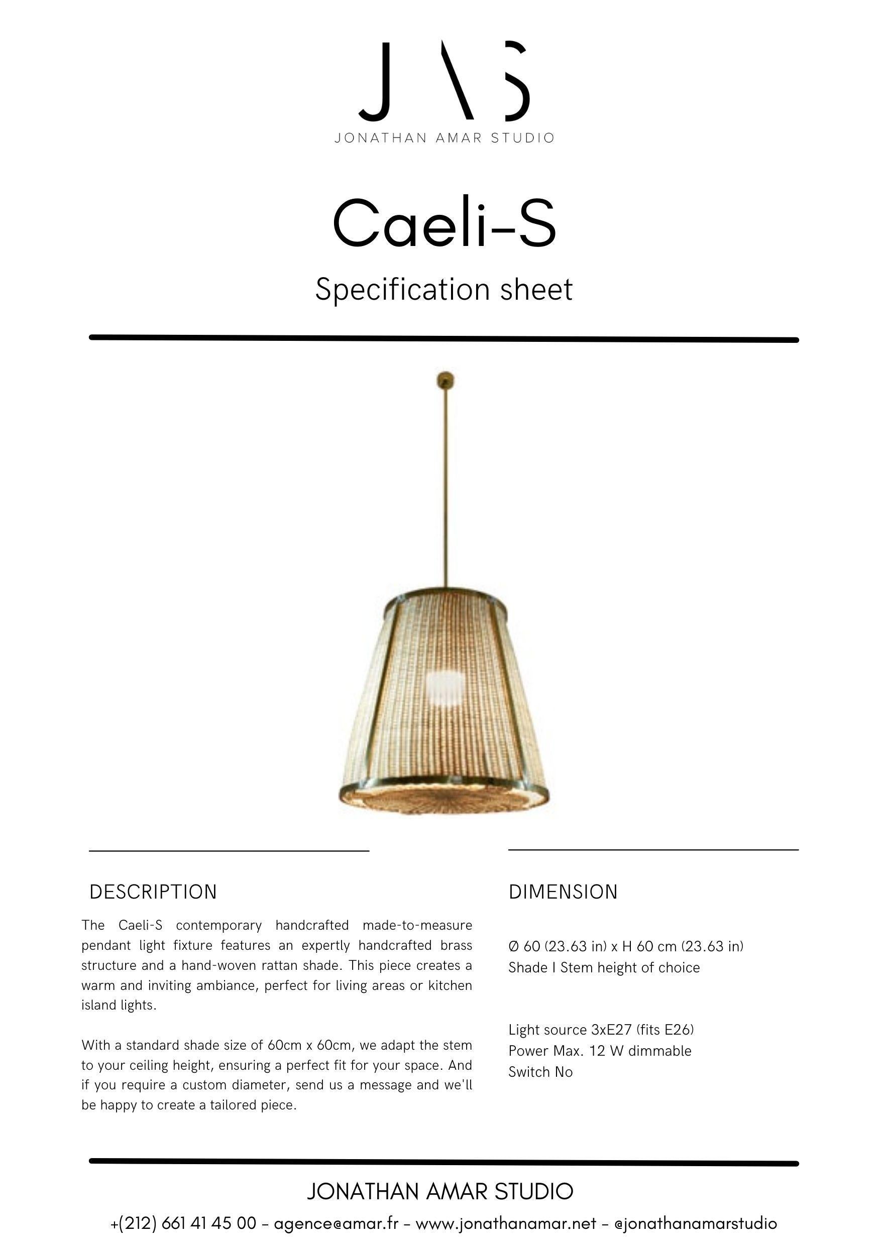 Caeli-S Handcrafted Brass Rattan Pendant Light Fixture, Flow Collection For Sale 5
