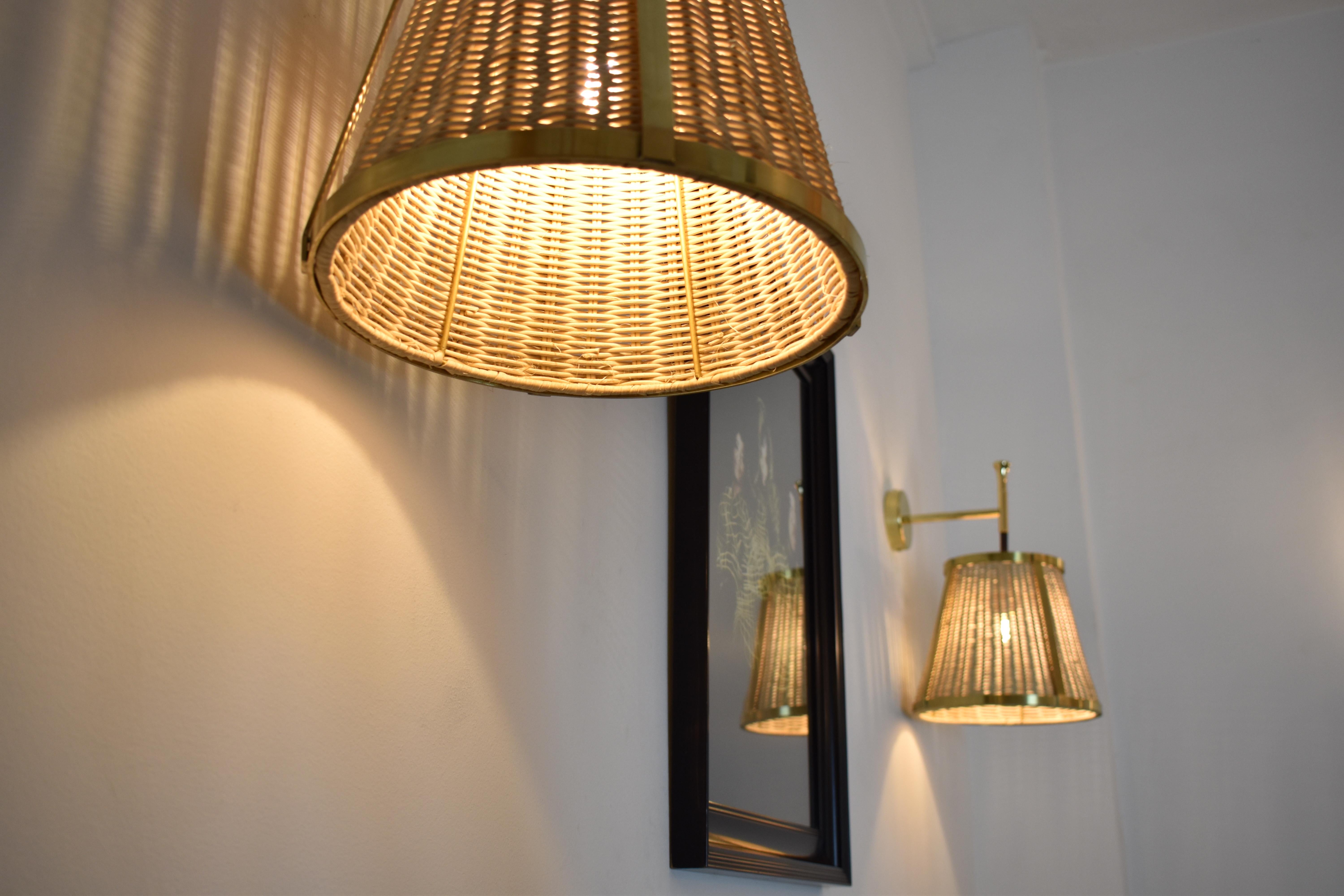 Caeli-W4 Brass and Rattan Sconce, Jas For Sale 5