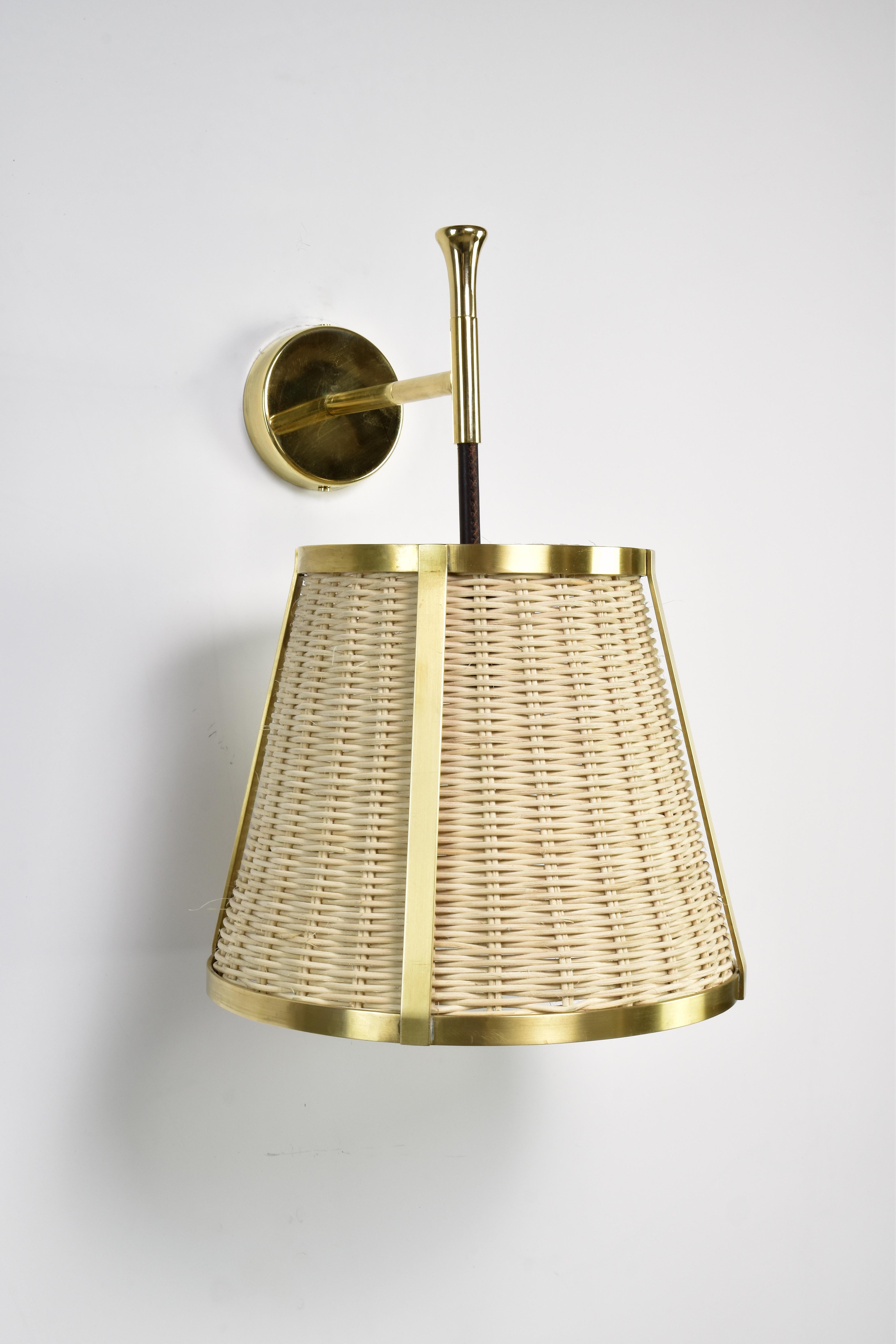 Caeli-W4 Brass and Rattan Sconce, Jas In New Condition For Sale In Paris, FR