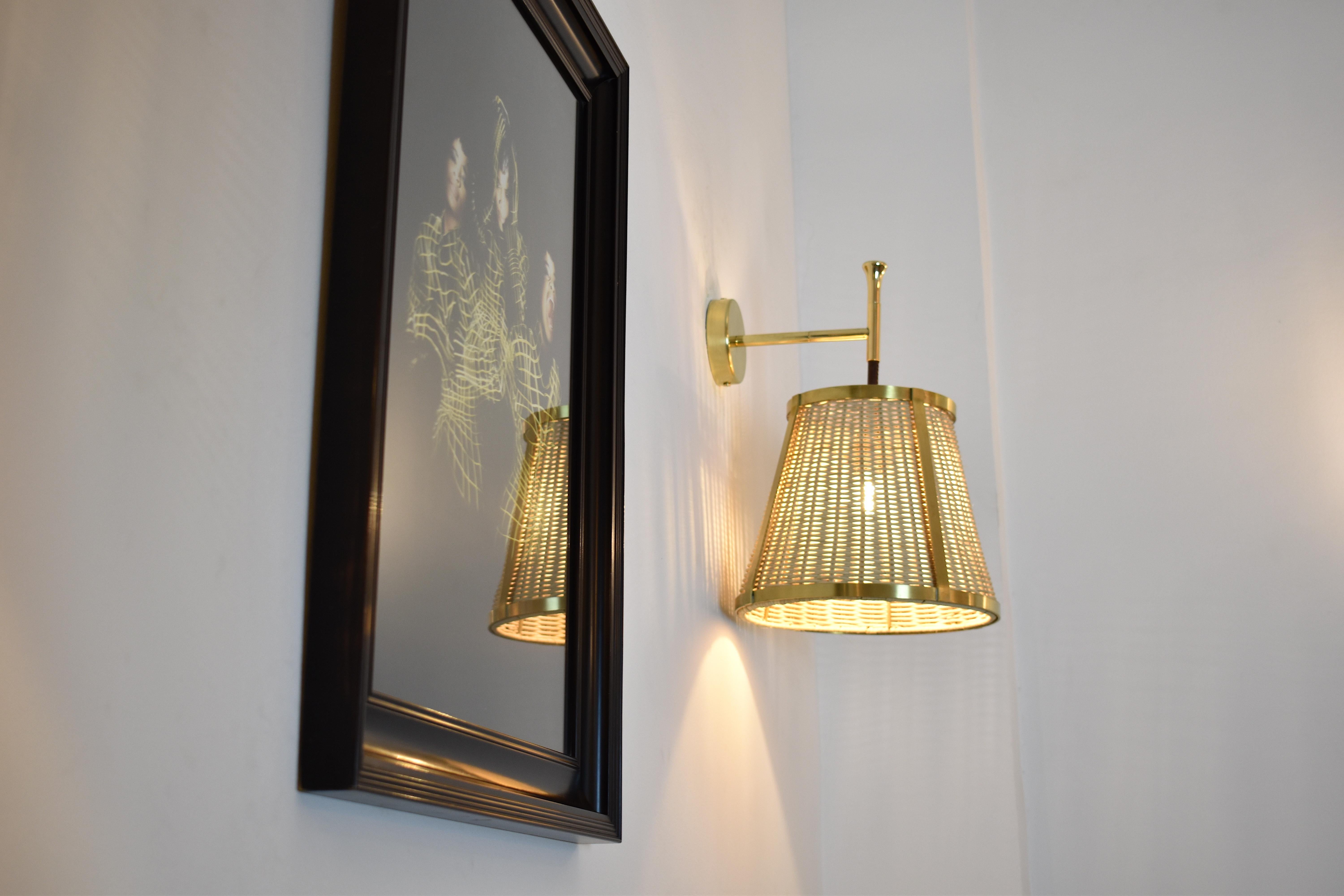 Caeli-W4 Brass and Rattan Sconce, Jas For Sale 1