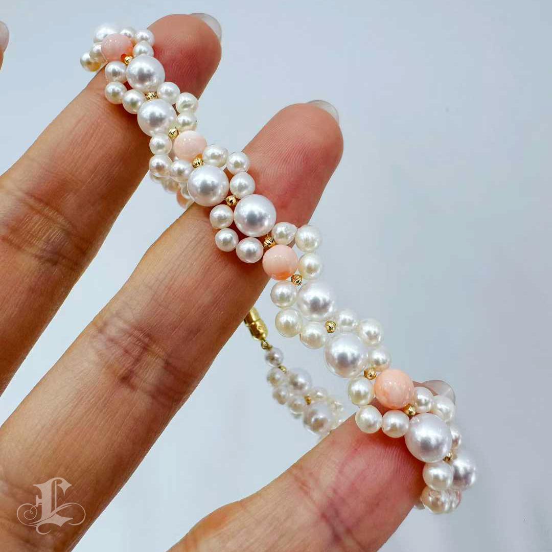 【Caelmare】 Aurora Baby Akoya Pearl & Momo Coral Bracelet For Sale 1