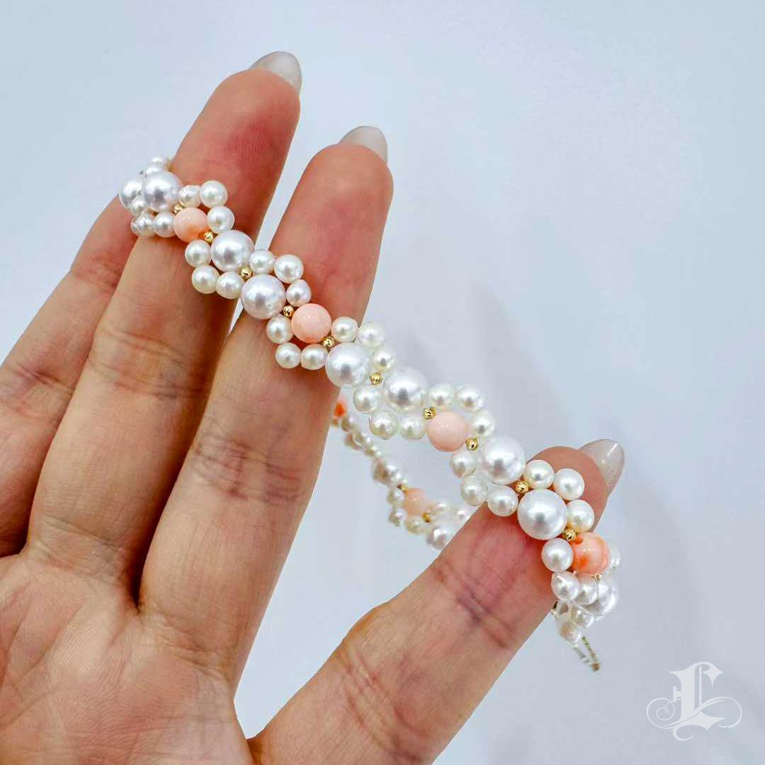 【Caelmare】 Aurora Baby Akoya Pearl & Momo Coral Bracelet For Sale 2
