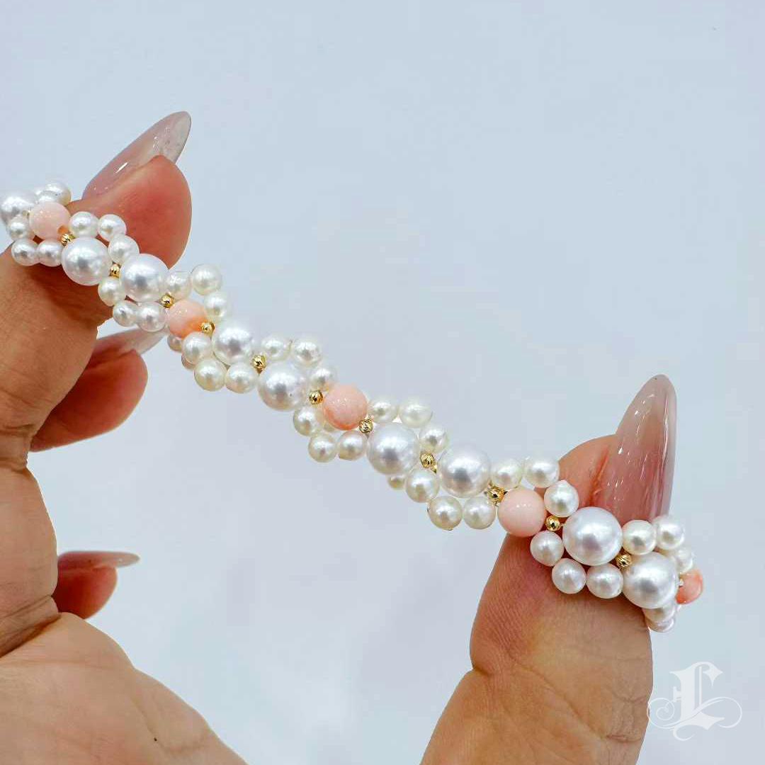 【Caelmare】 Aurora Baby Akoya Pearl & Momo Coral Bracelet For Sale 3