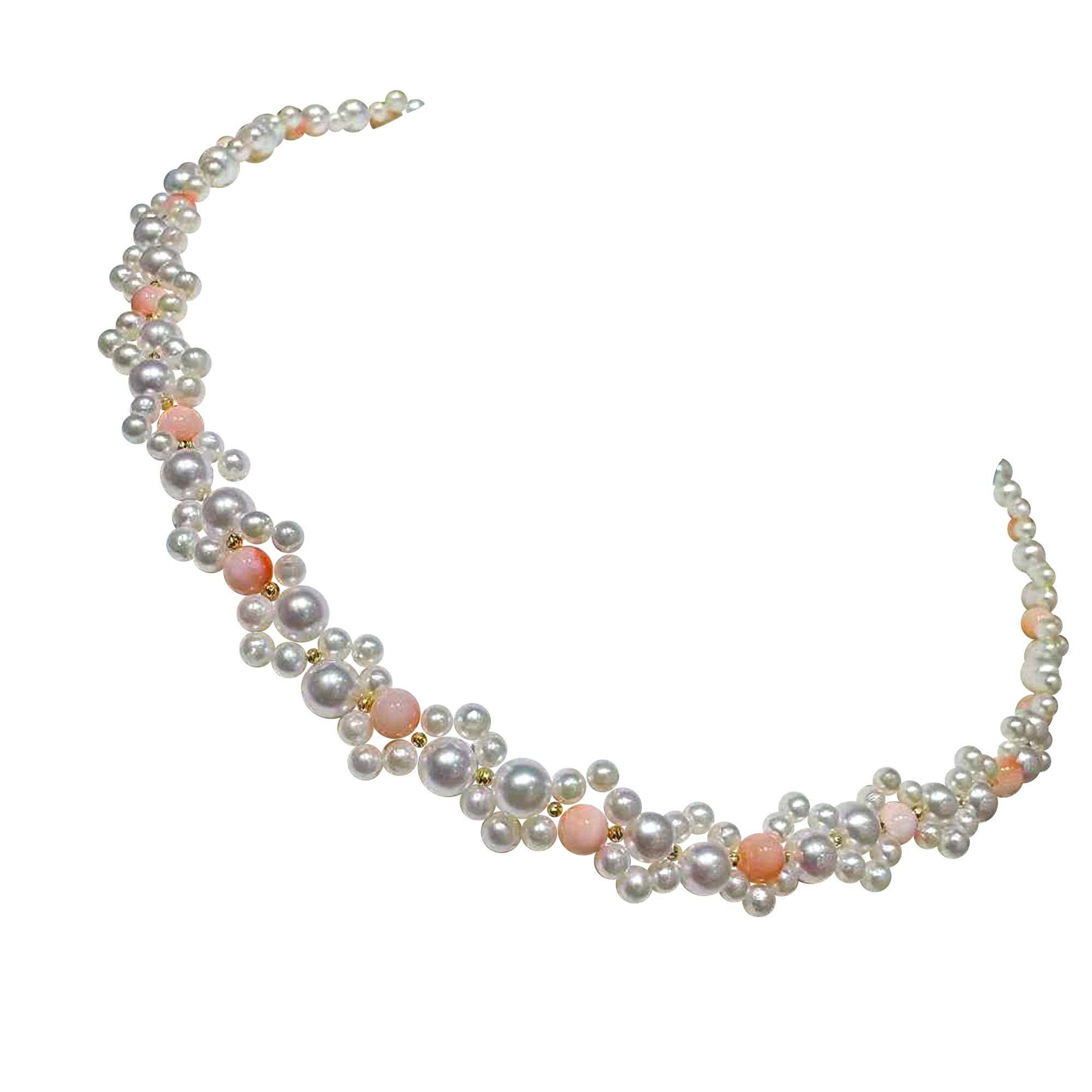 【Caelmare】 Aurora Baby Akoya Pearl & Momo Coral Necklace
