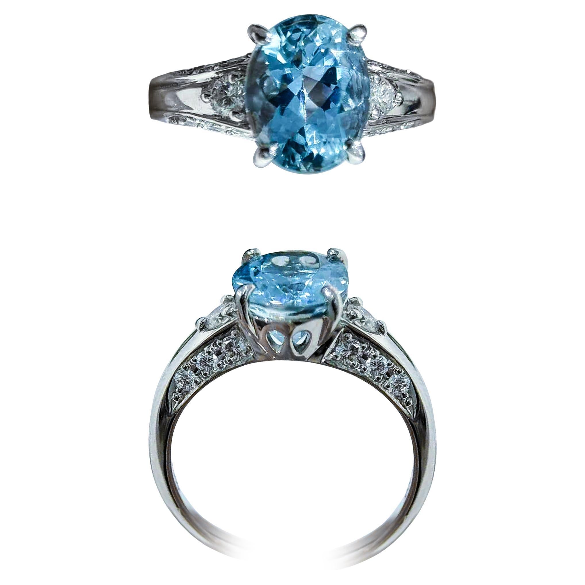 【Caelmare】2.46ct Santa Maria Blauer Aquamarin & Diamant Platin Ring