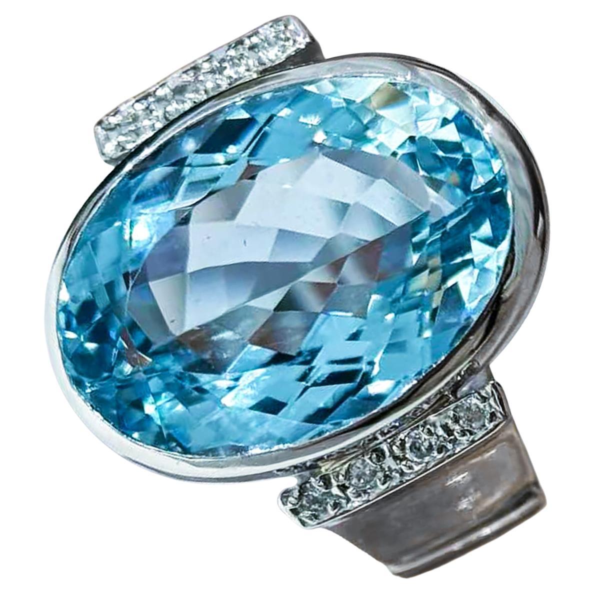【Caelmare】7.83ct Aquamarin & Diamant Schwerer Platin Ring