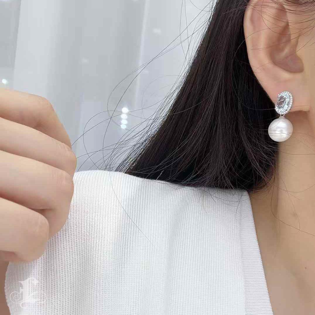 【Caelmare】Aurora South Sea Pearl & Aquamarine Convertible Earrings en vente 3