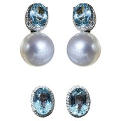 【Caelmare】Aurora South Sea Pearl & Aquamarine Convertible Earrings