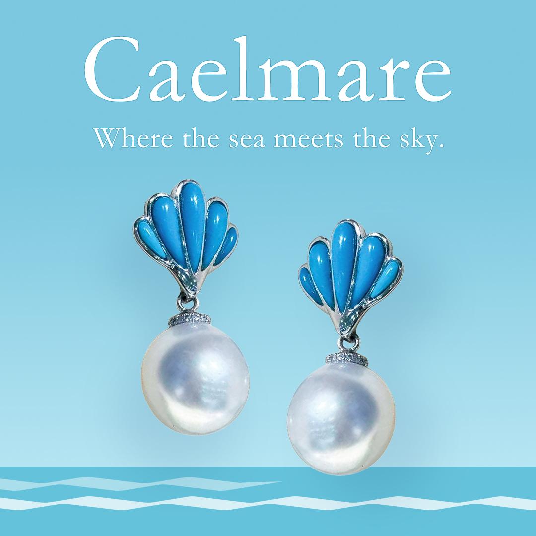 From our Caelmare collection — where oceanic dreams meet celestial light — comes this vibrant convertible ring pendant. Centered by an 11–12mm near-flawless South Sea pearl, the design blossoms with vivid turquoise cabochons, sparkling sapphires,