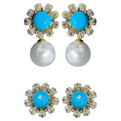 【Caelmare】Azure Bloom Boucles d'oreilles convertibles en turquoise et perles des mers du Sud