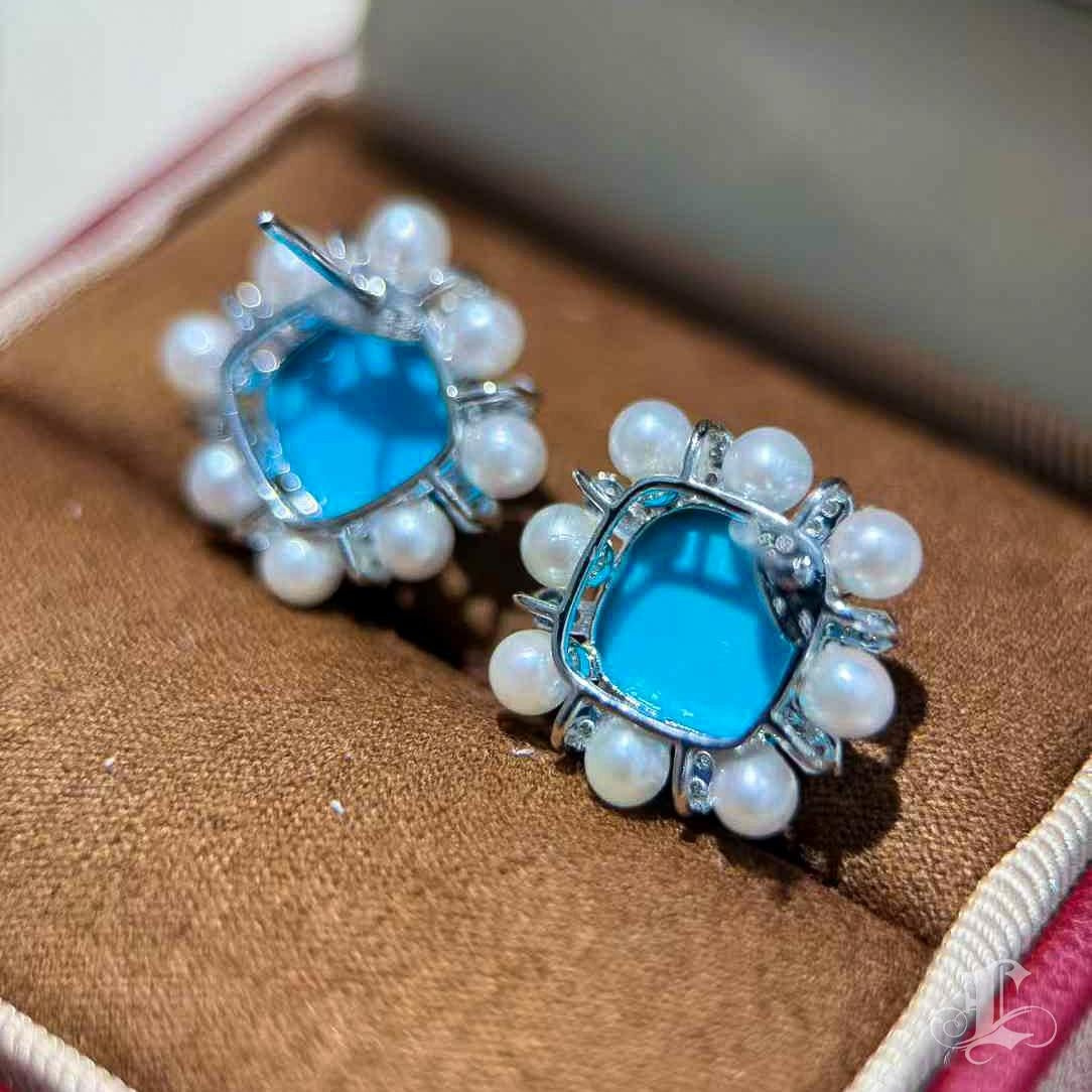 【Caelmare】Azure Bloom Türkis & Akoya Perlen Ohrstecker im Angebot 3
