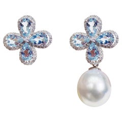 【Caelmare】Blue Petals South Sea Pearl Aquamarine Convertible Flower Pendentif