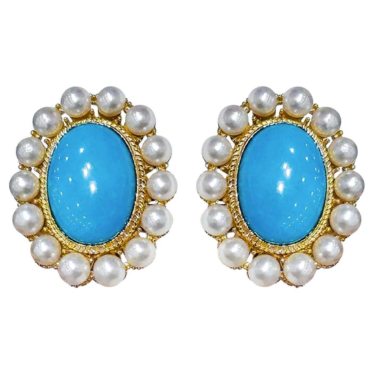 Orecchini con perle e turchesi a raggiera