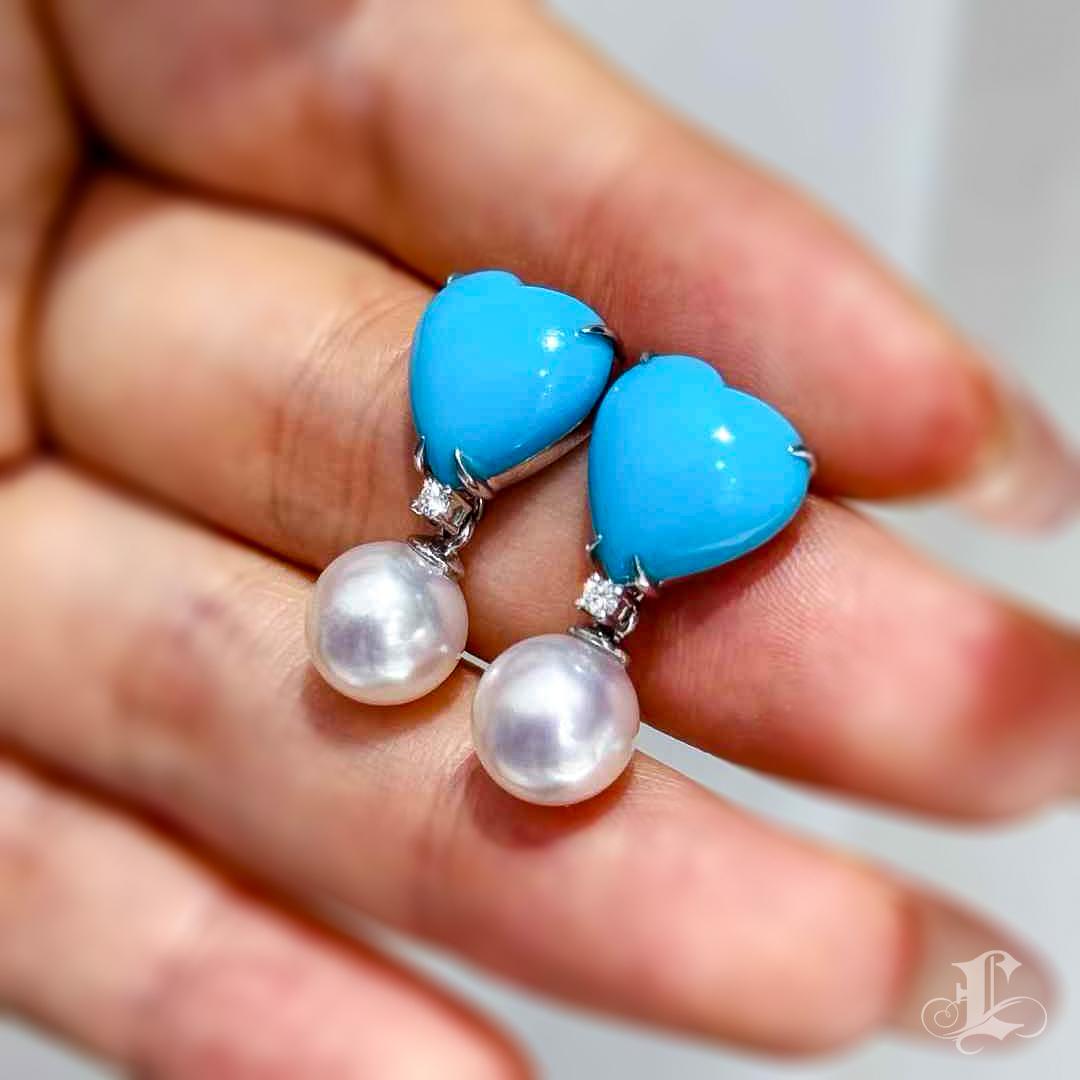 Women's 【Caelmare】Celeste Heart Turquoise & Akoya Pearl Detachable Earrings For Sale