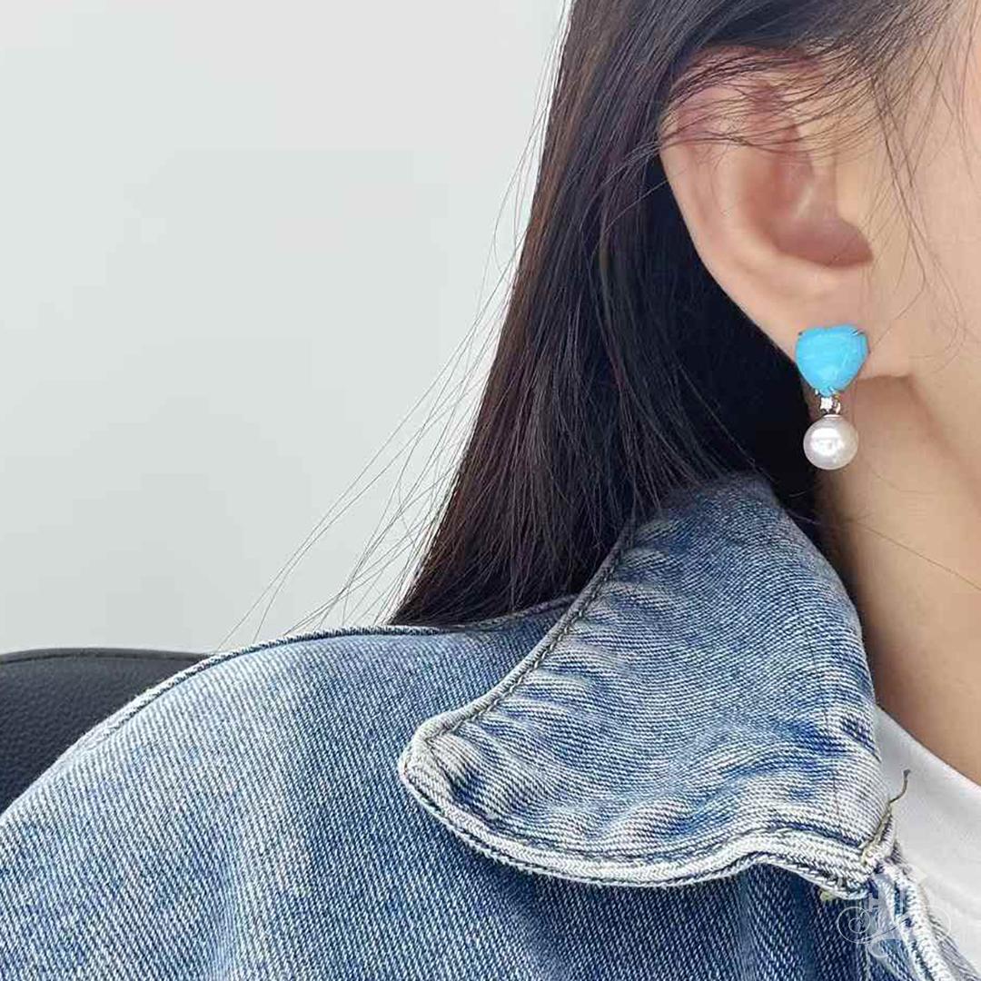 【Caelmare】Celeste Heart Turquoise & Akoya Pearl Detachable Earrings For Sale 5