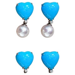 【Caelmare】Celeste Heart Turquoise & Akoya Pearl Detachable Earrings