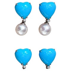 【Caelmare】Celeste Heart Turquoise 
Akoya Pearl Detachable Earrings
