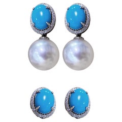 【Caelmare】Pendientes Ovalados Convertibles de Turquesa y Perla
