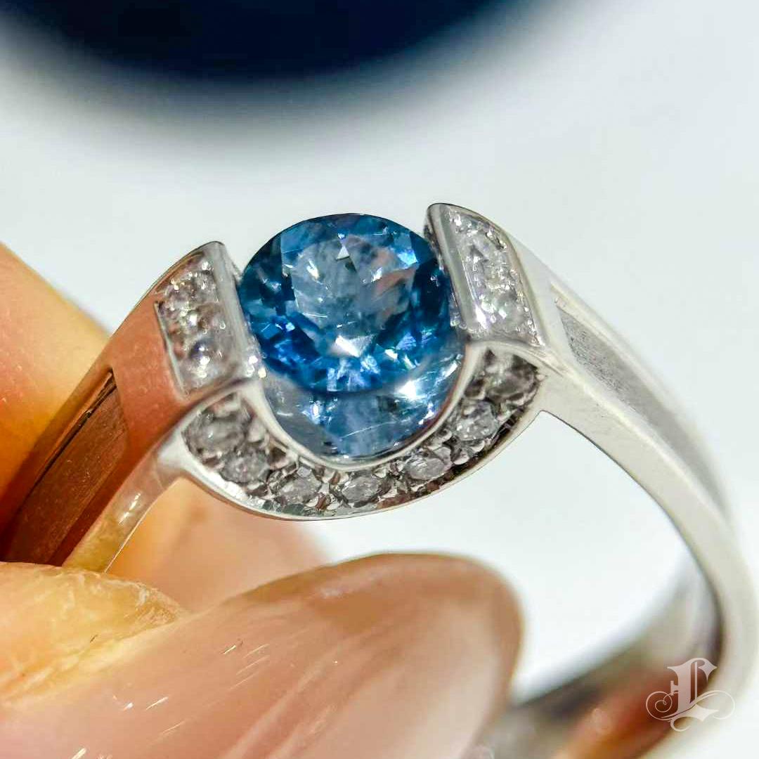 【Caelmare】0.47ct Aquamarin & Diamant Platin Ring Damen im Angebot
