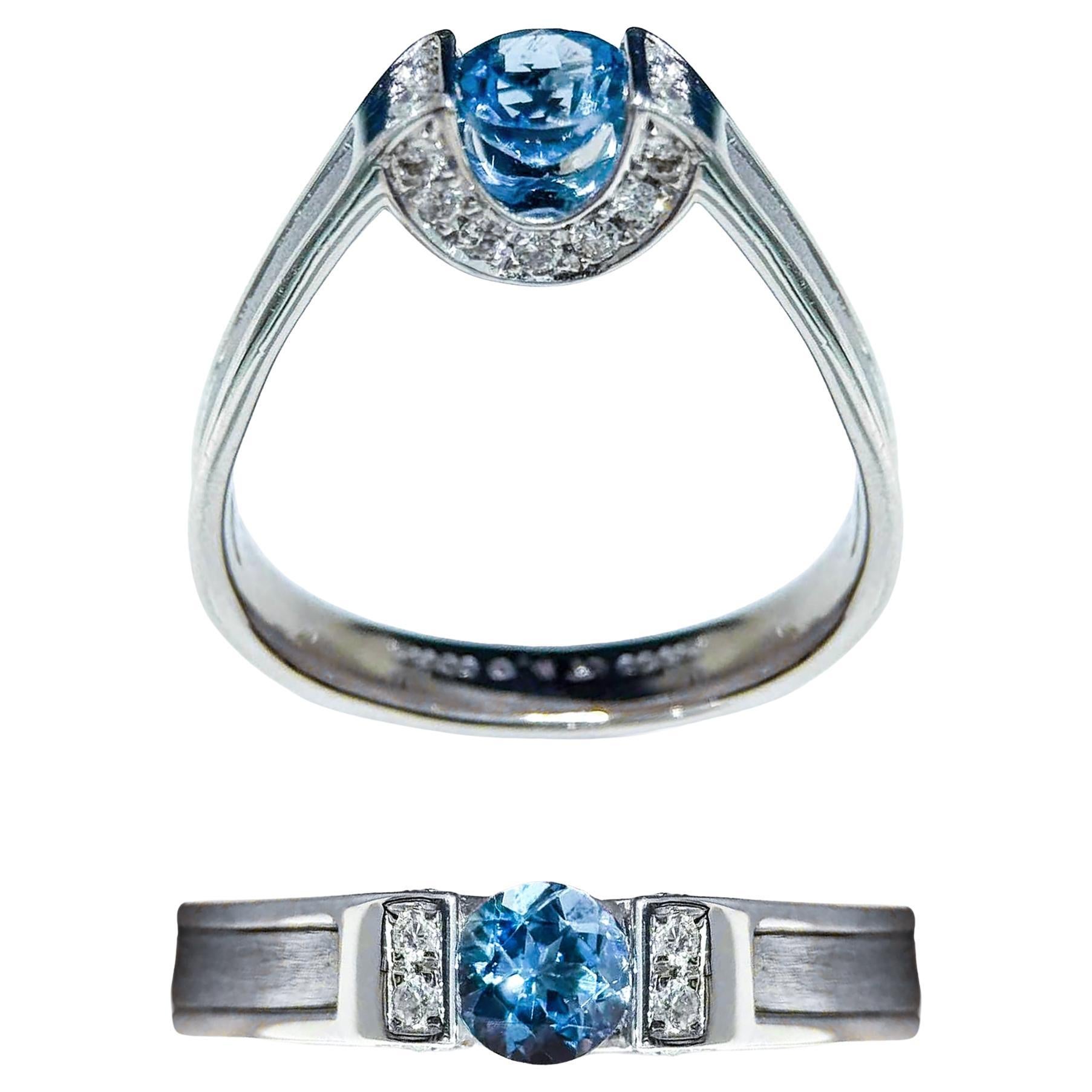 【Caelmare】0.47ct Aquamarin & Diamant Platin Ring im Angebot