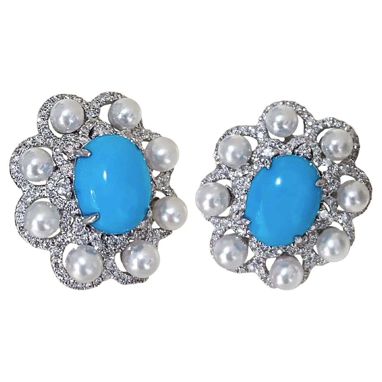 【Caelmare】Lustre Bloom Boucles d
oreilles Turquoise et Akoya