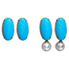 【Caelmare】Ocean Boucles d'oreilles convertibles Aurora en turquoise et perles d'Akoya