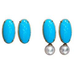 【Caelmare】Ocean Aurora Convertible Turquoise 
Akoya Pearl Earrings