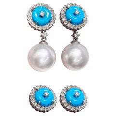 Caelmare】 Orecchini convertibili con perle dei mari del sud e turchesi di Ocean Bloom Aurora