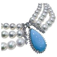 【Caelmare】Ocean Empress Collier triple perles d'Akoya et turquoise