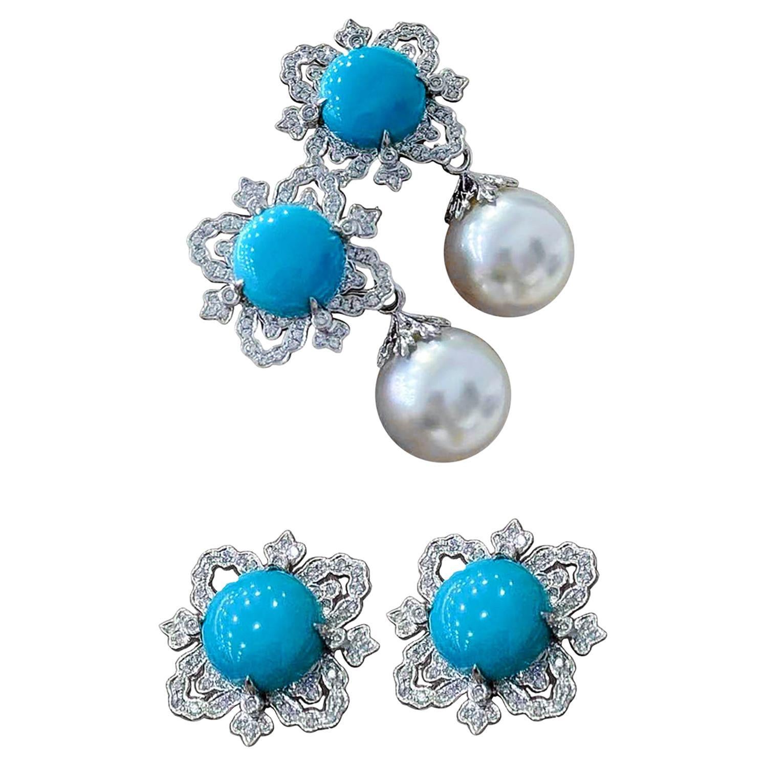 Caelmare】Orecchini di perle e turchesi convertibili di Regal Bloom