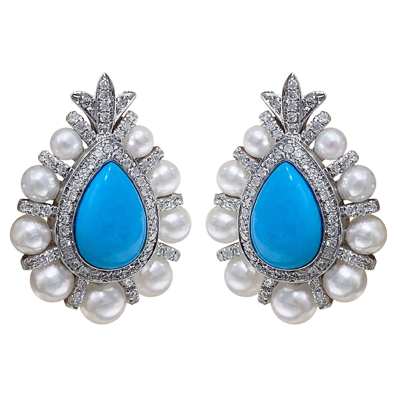 Caelmare】 Orecchini con medaglione di perle e turchese Royal Crest