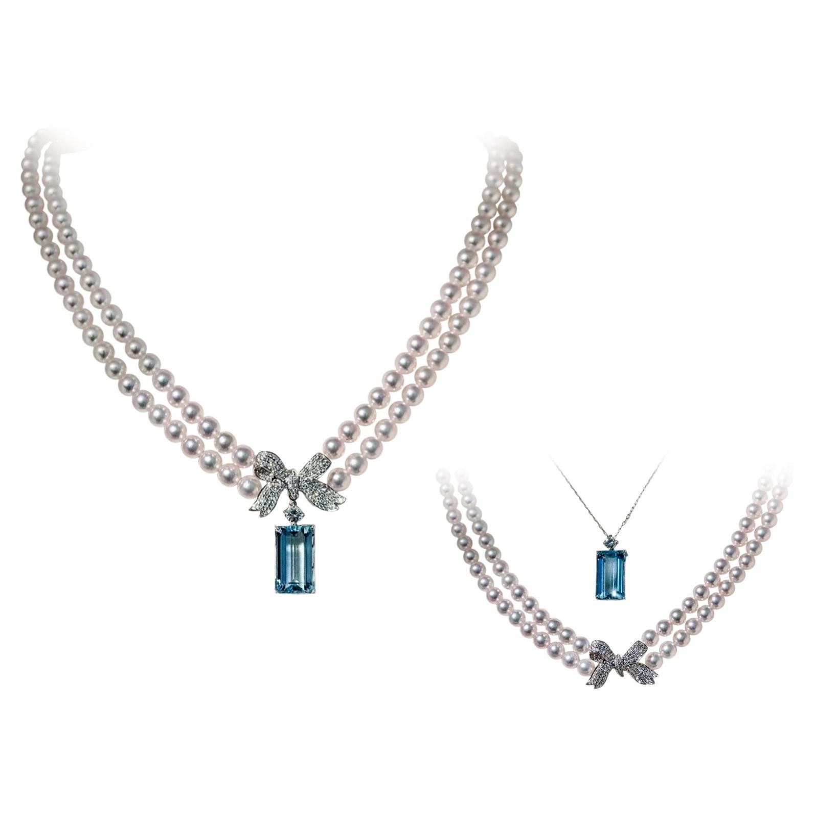 【Caelmare】Santa Maria Aquamarine Akoya Pearl Convertible Necklace