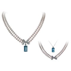 【Caelmare】Santa Maria Aquamarine Akoya Pearl Convertible Necklace