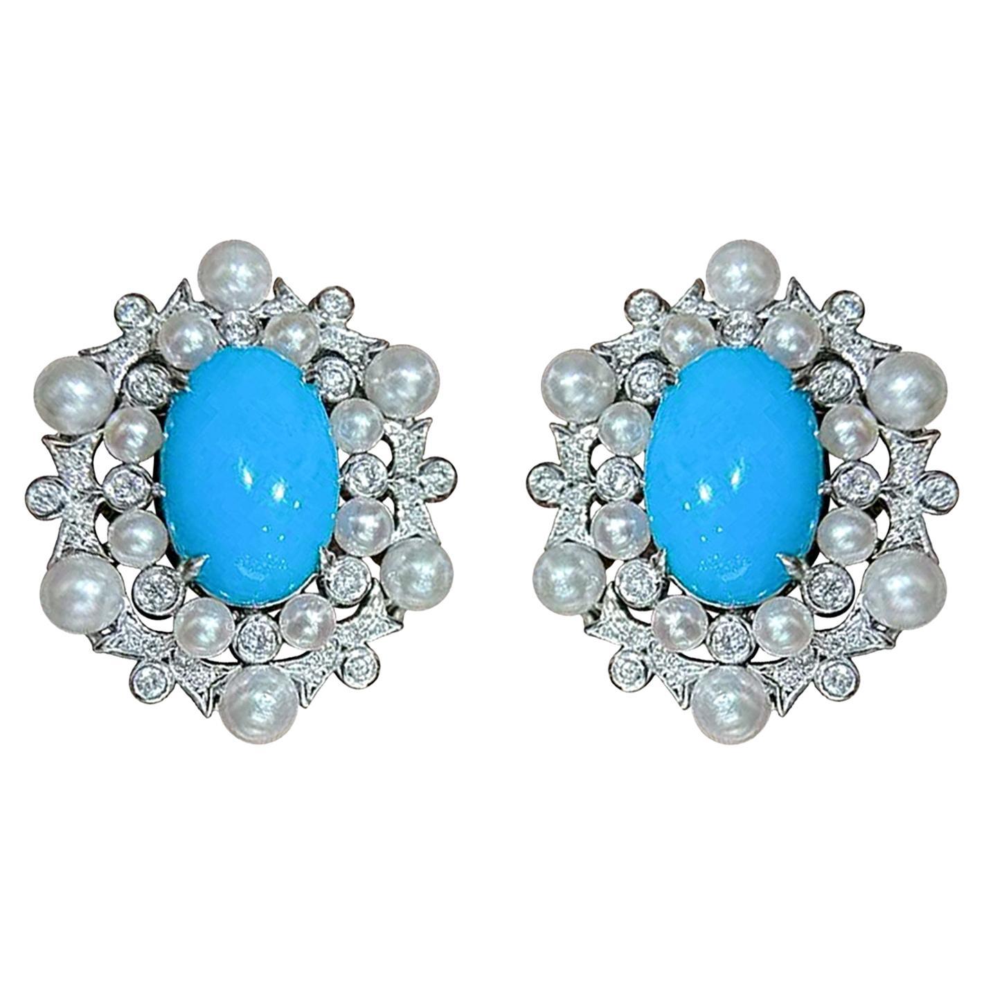 Orecchini a cerchio di stella in turchese e baby Akoya