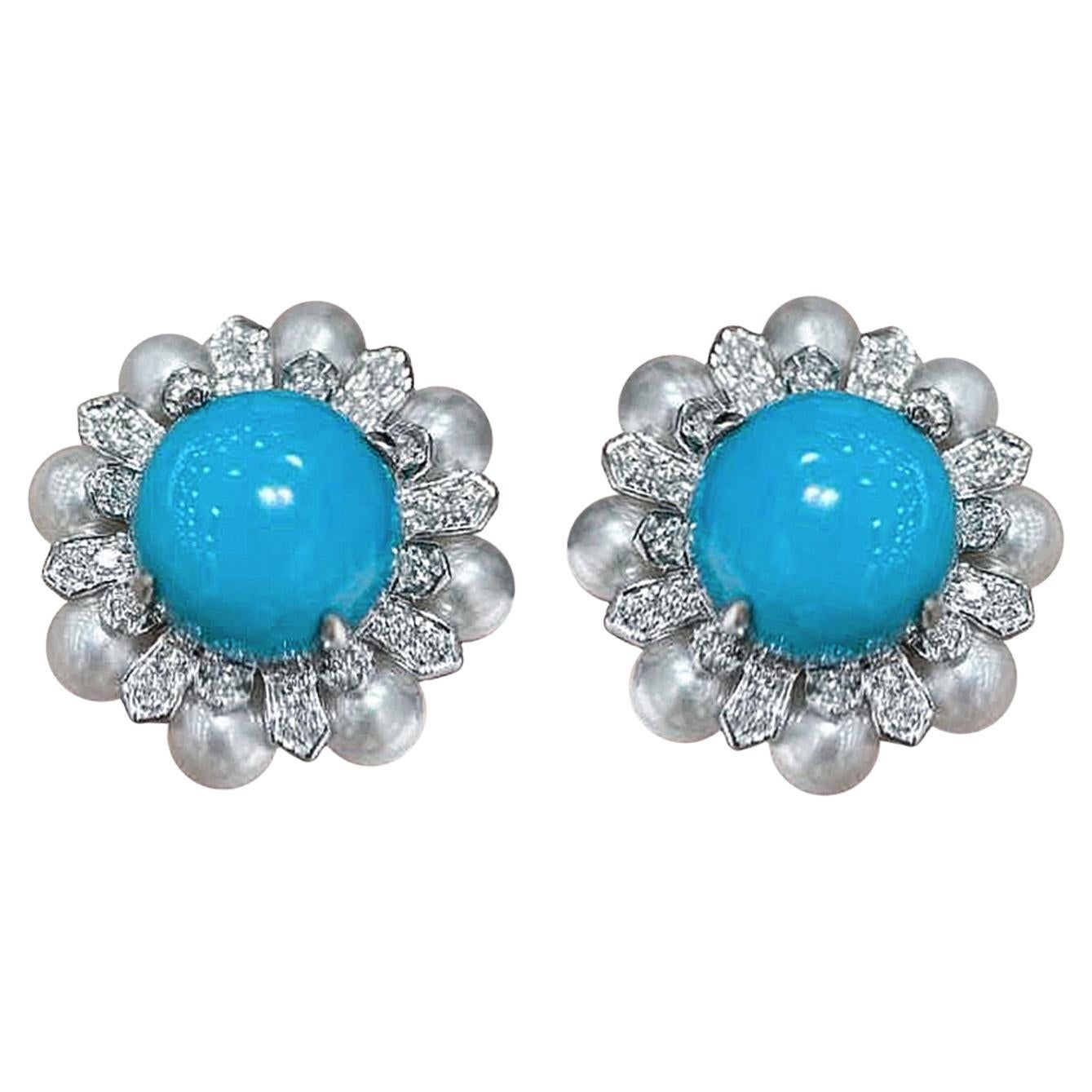 Orecchini con fiori di perle e turchese "Summer Radiance".