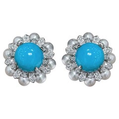 【Caelmare】Summer Radiance Turquoise 
Pearl Blossom Earrings