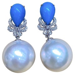 【Caelmare】Turquesa Bloom Aurora South Sea Pearl Diamond Drop Earrings