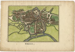 Caen – Antique Hand-Coloured Normandy Town Plan Engraving (1666)