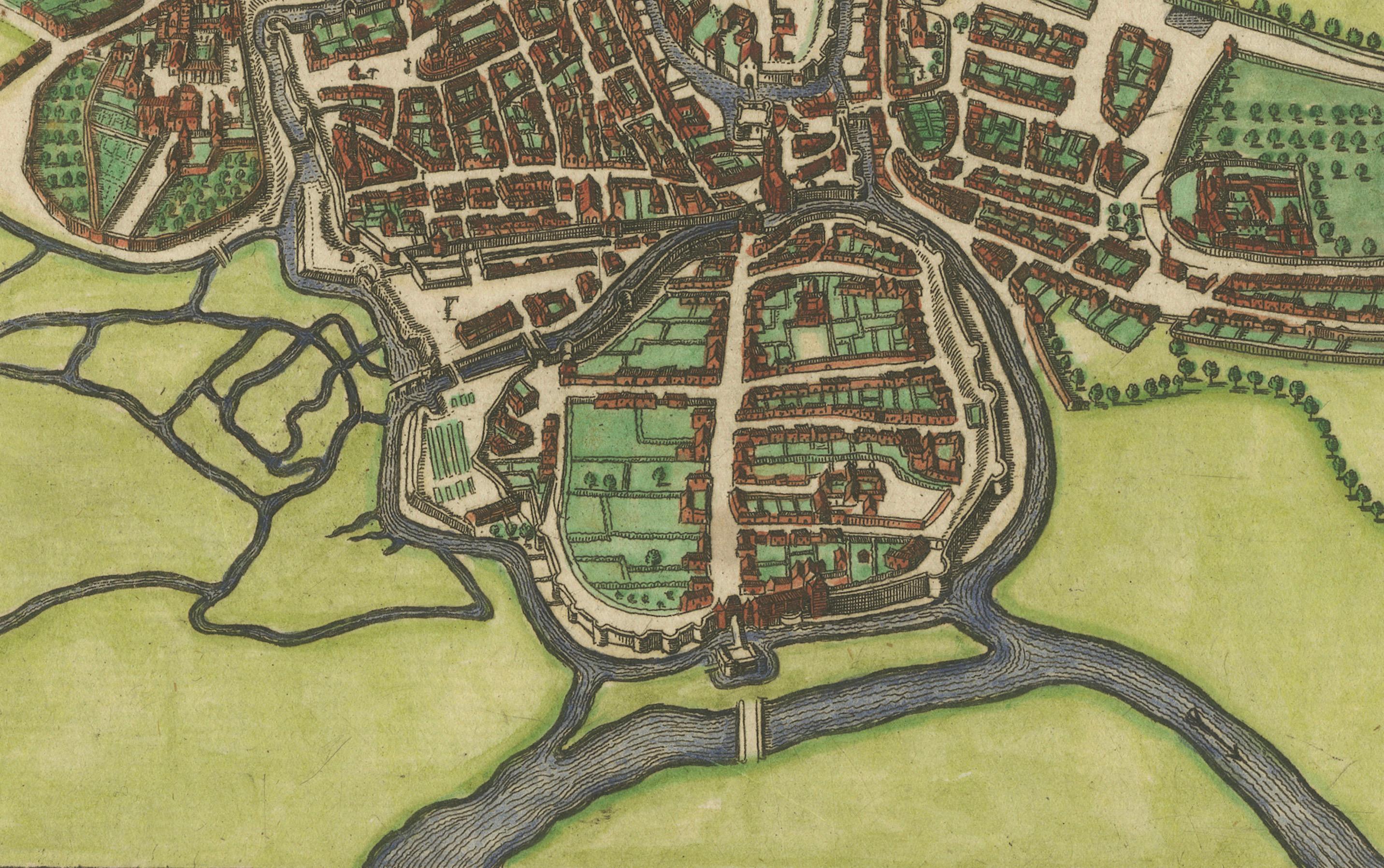 Caen – Antique Hand-Coloured Normandy Town Plan Engraving (1666)