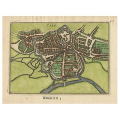 Caen - Antiker handkolorierter Kupferstich eines Stadtplans der Normandie (1666)
