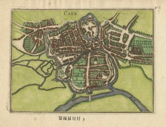 Caen – Antique Hand-Coloured Normandy Town Plan Engraving (1666)