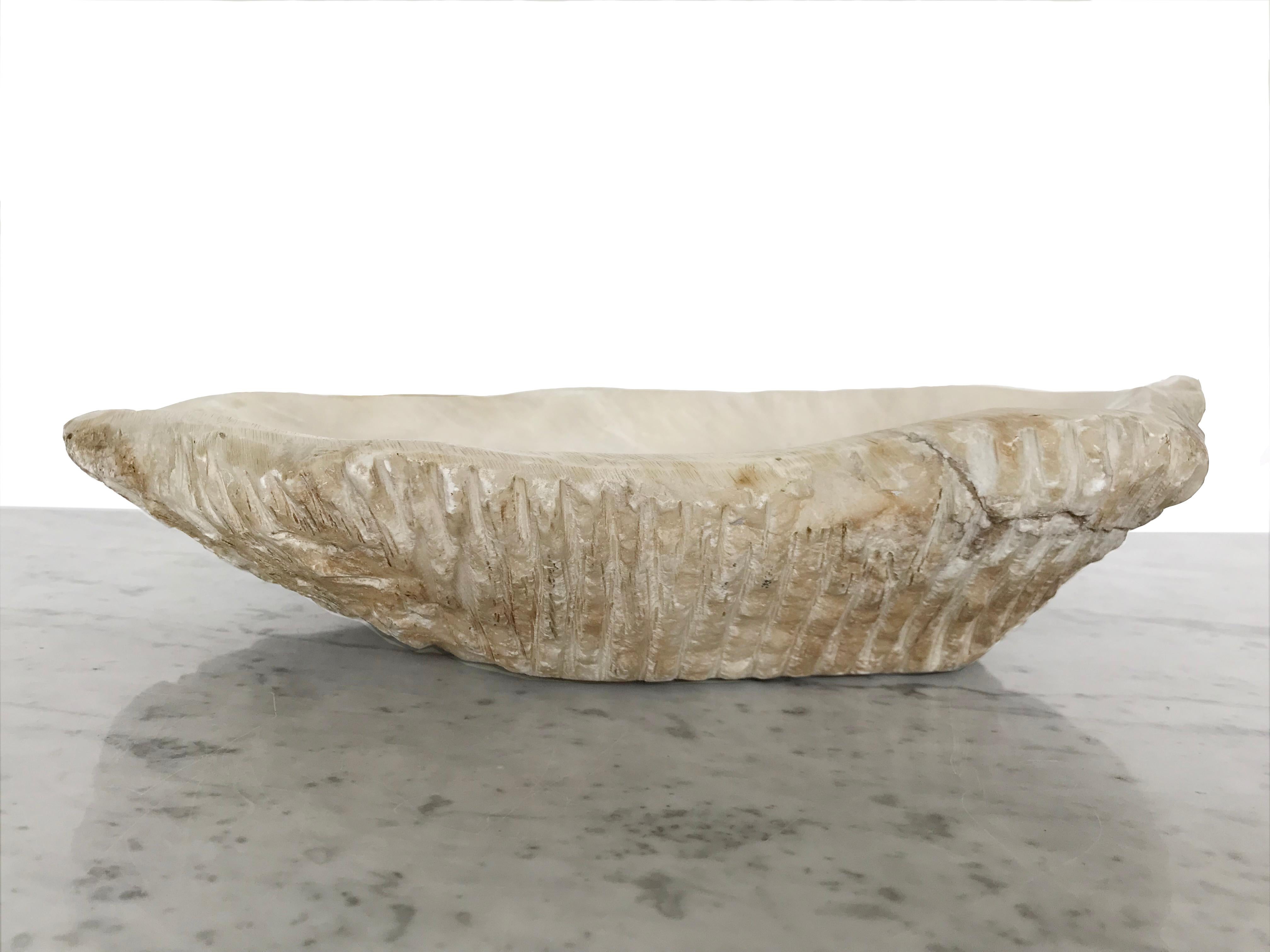 Hand-Carved CAEN STONE DISH - hand worked shallow dish