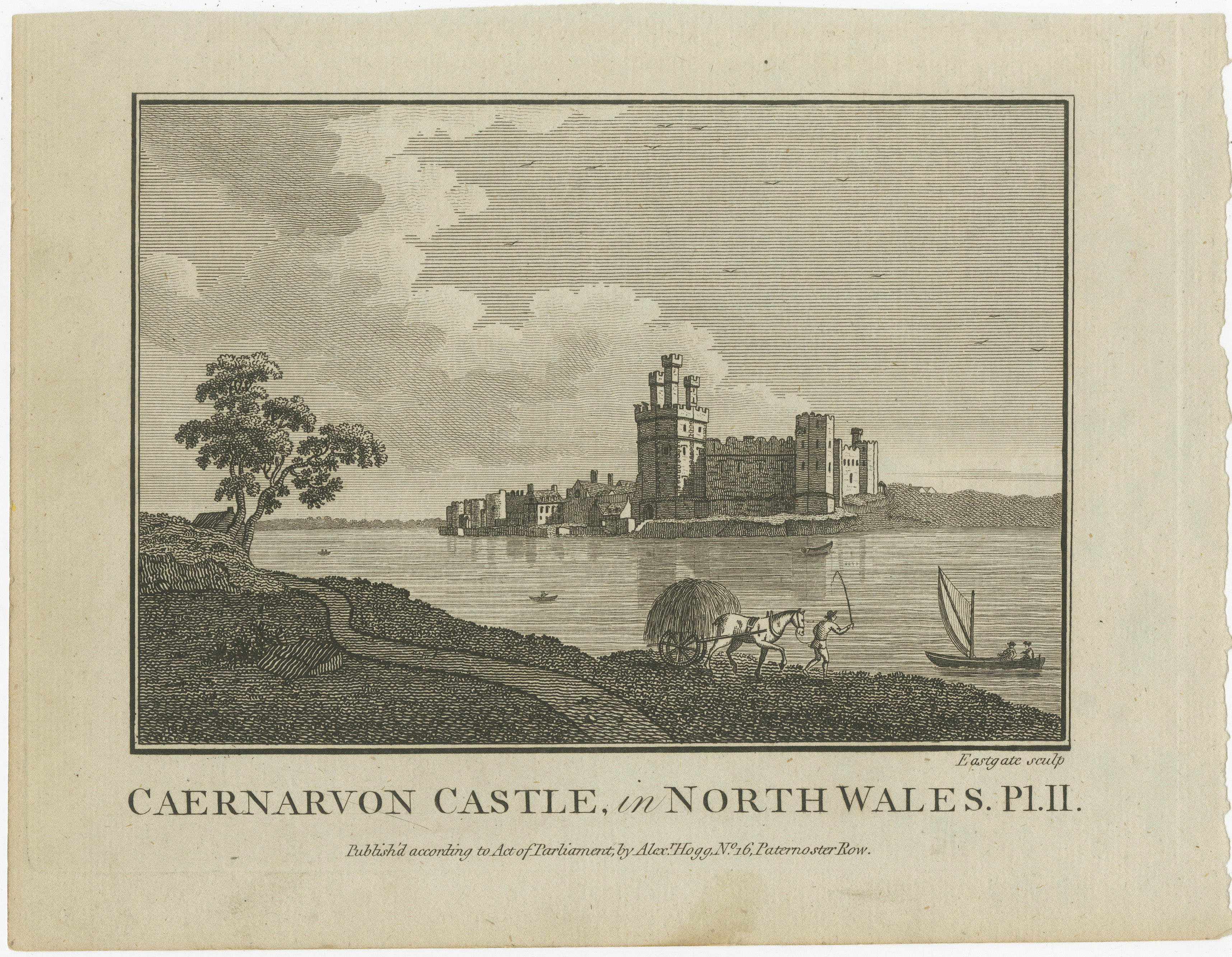 Burg Caernarvon in Nordwales - Antiker englischer Kupferstich von Alexander Hogg

Dieser stimmungsvolle Kupferstich mit dem Titel 