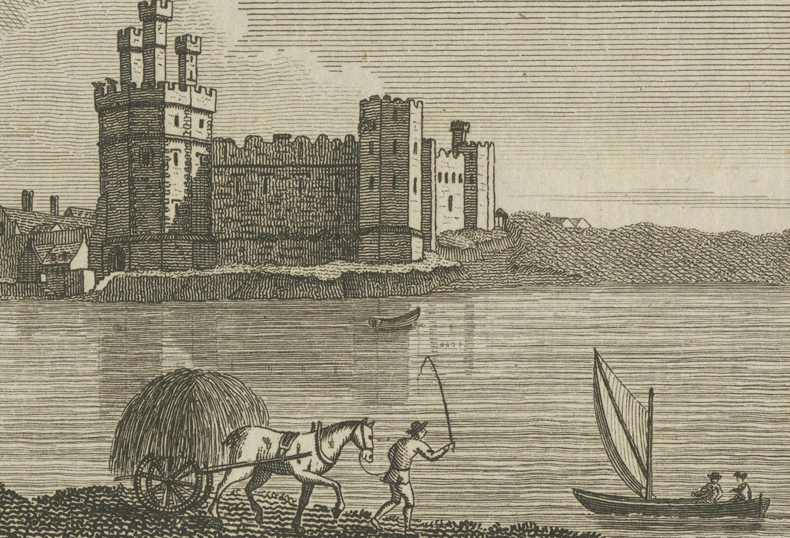 Caernarvon Castle in Nordwales - Antiker englischer Kupferstich von A. Hogg, ca. 1785 im Zustand „Gut“ im Angebot in Langweer, NL