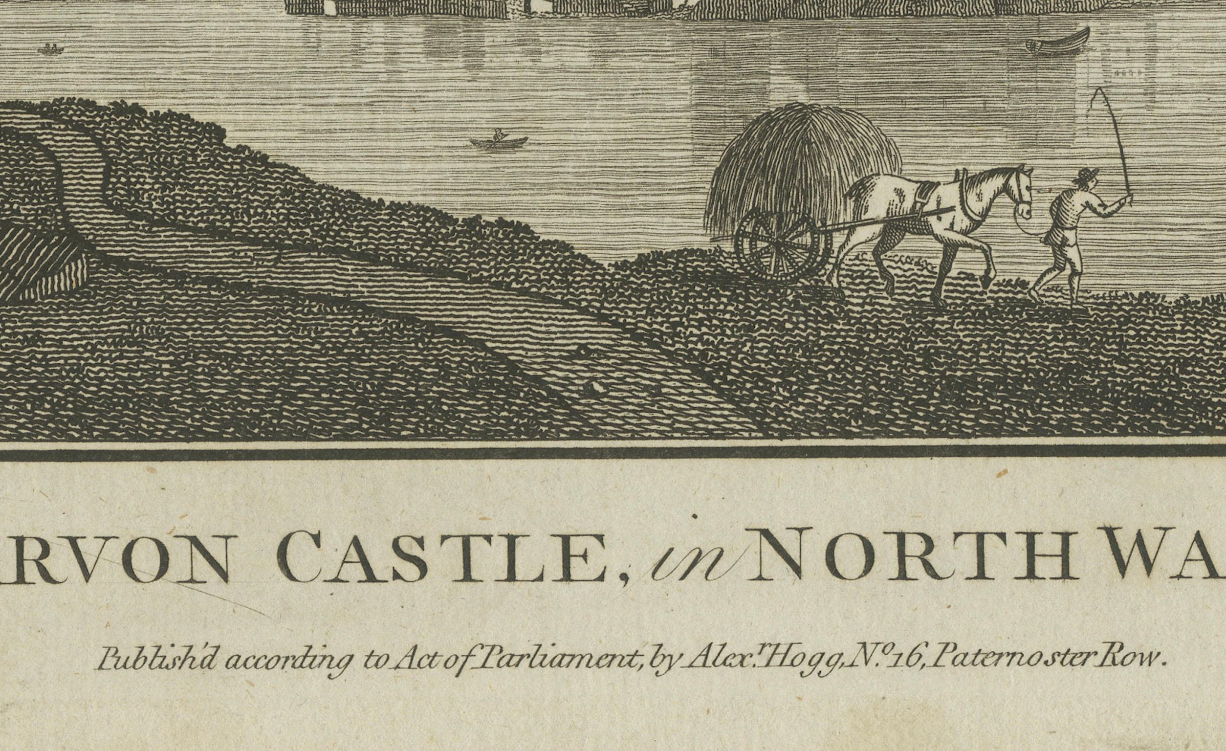 Caernarvon Castle in Nordwales - Antiker englischer Kupferstich von A. Hogg, ca. 1785 (Papier) im Angebot