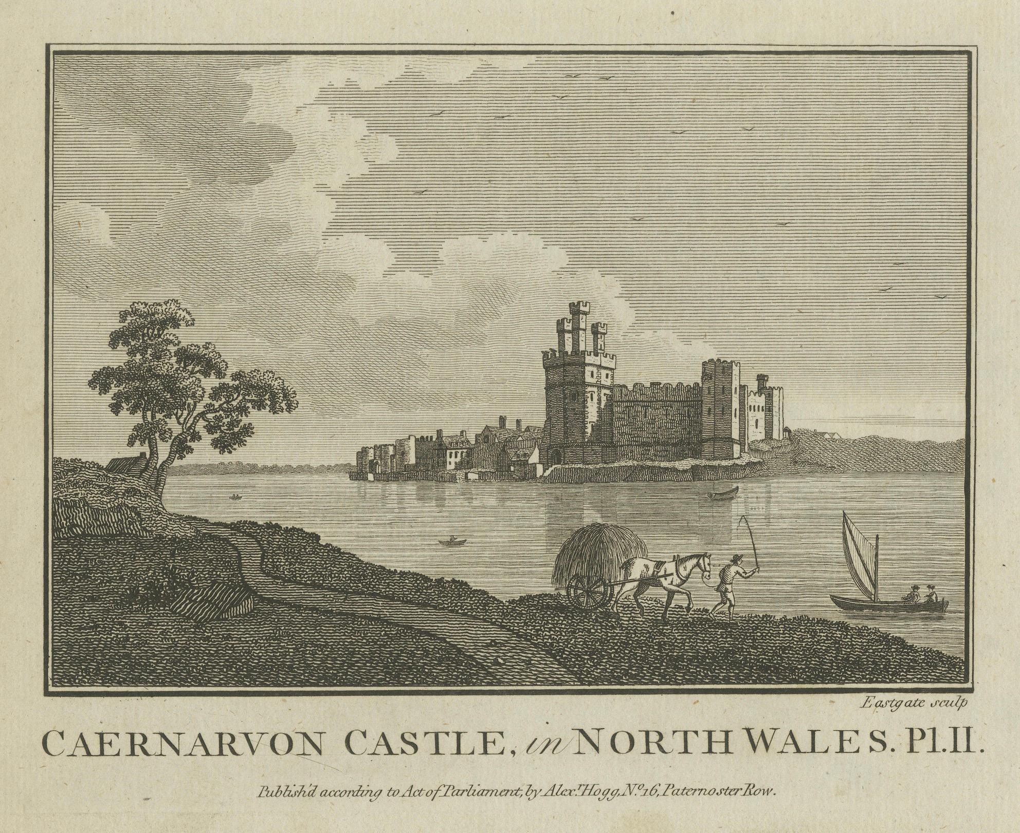 Caernarvon Castle in Nordwales - Antiker englischer Kupferstich von A. Hogg, ca. 1785 im Angebot 3