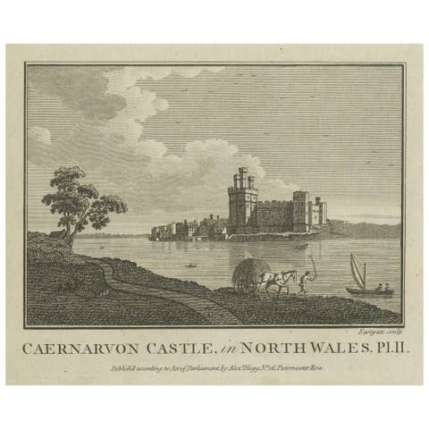 Caernarvon Castle in North Wales – Antique English Engraving by A.Hogg, ca.1785
